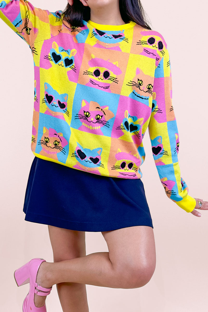 Sample Pop Cats Knit Sweater #2661 (M)