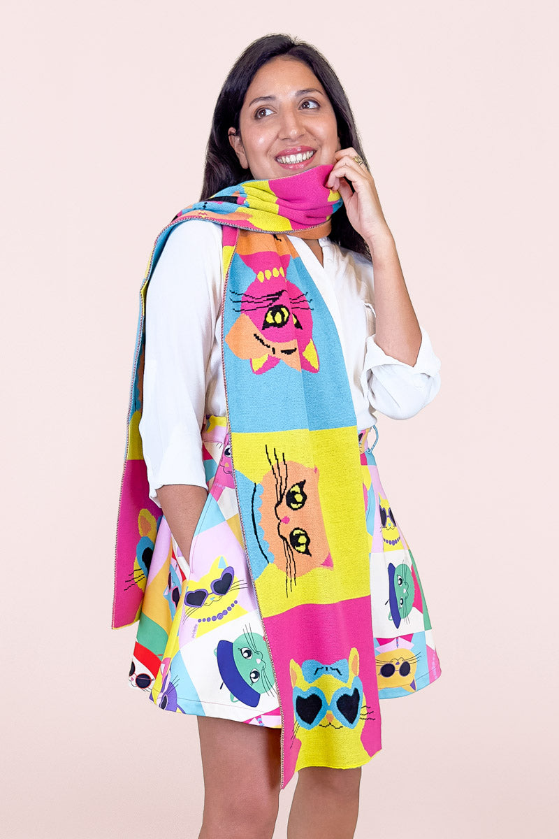 Pop Cats Knit Scarf