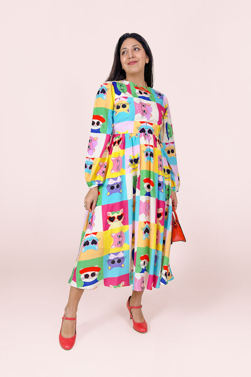 Pop Cats Midi Dress (New Fabric)