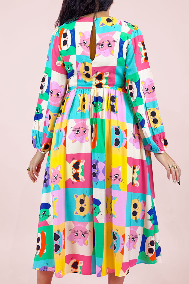 Pop Cats Midi Dress (New Fabric)