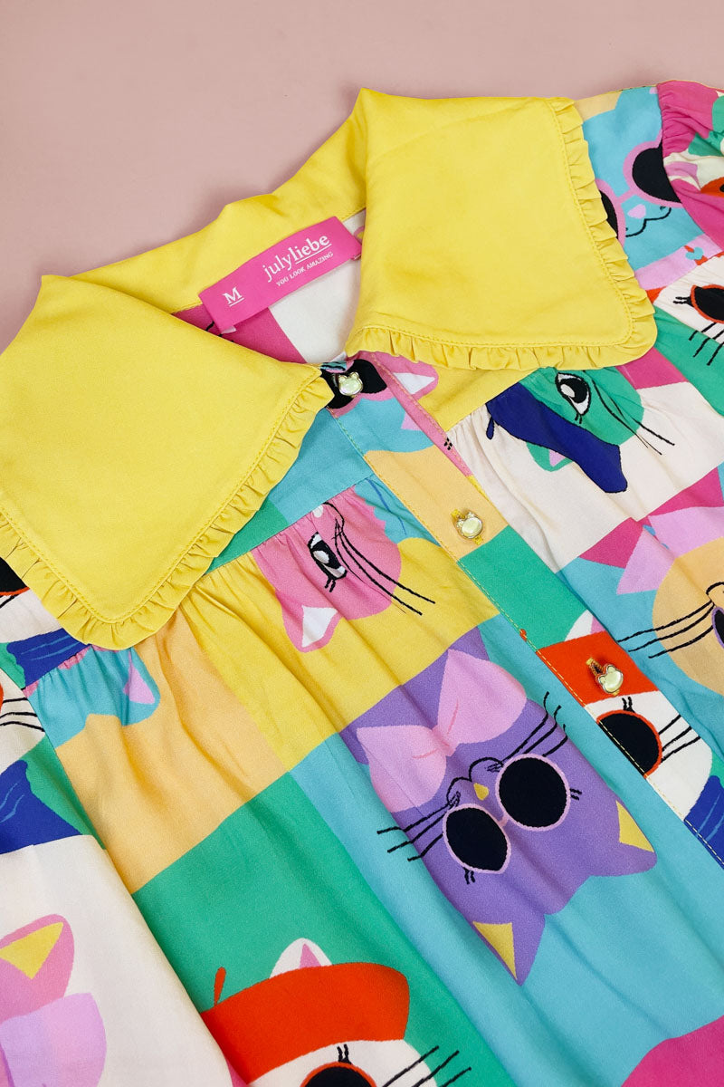 Vestido corto suelto Pop Cats