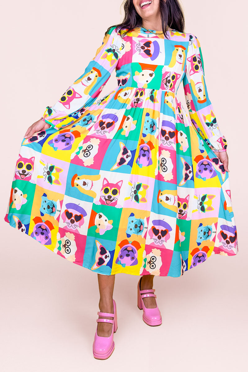 Sample Pop Dogs Midi Dress #2459 (M)